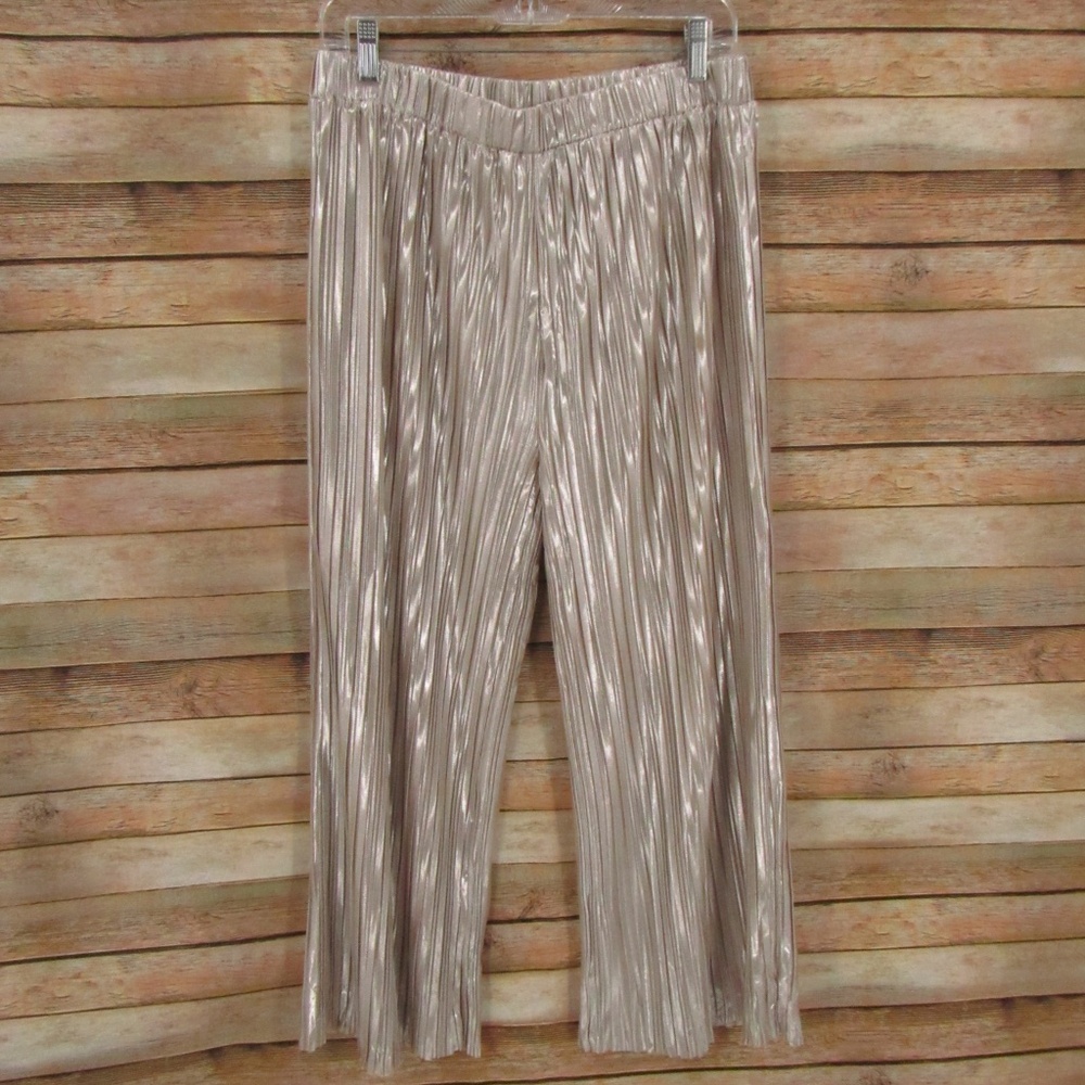 TENDA Pleated Silver/Tan Straight Leg Pants M